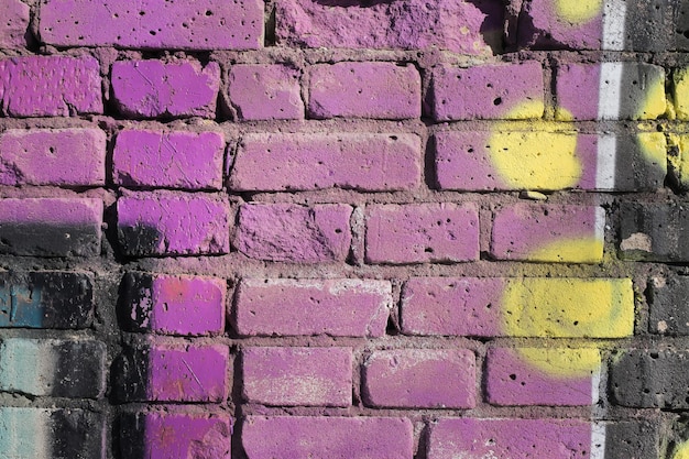 Painted old shabby brick wall Bright and close photo in full screen