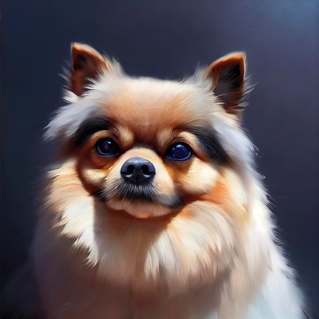 Painted portrait of a Pomerania dog