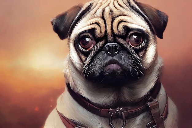 Painted portrait of a pug dog