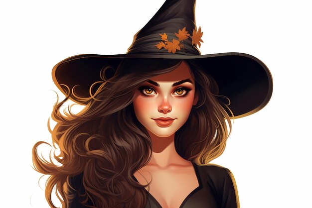 Painted portrait of a witch on a white background