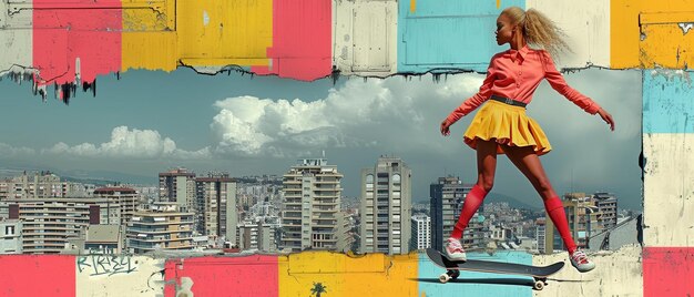 Photo a painted skateboarder in a vibrant cityscape