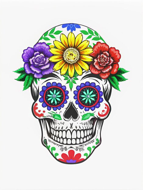 Painted Skull Colorful ornate skulls symbolizing honor with vivid floral and cultural designs