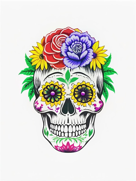 Painted Skull Colorful ornate skulls symbolizing honor with vivid floral and cultural designs