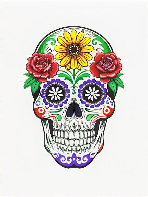 Painted Skull Colorful ornate skulls symbolizing honor with vivid floral and cultural designs