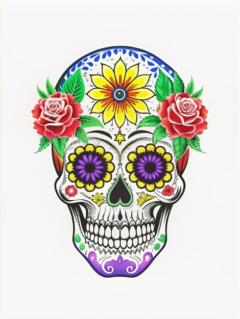 Painted Skull Colorful ornate skulls symbolizing honor with vivid floral and cultural designs