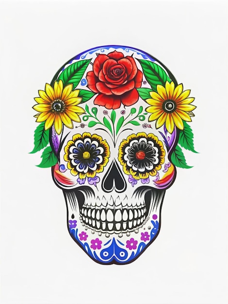 Painted Skull Colorful ornate skulls symbolizing honor with vivid floral and cultural designs