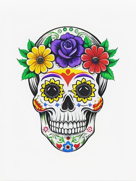 Painted Skull Colorful ornate skulls symbolizing honor with vivid floral and cultural designs