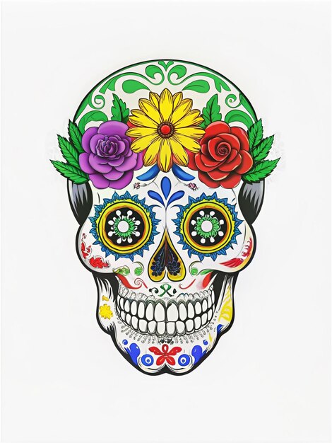 Painted Skull Colorful ornate skulls symbolizing honor with vivid floral and cultural designs