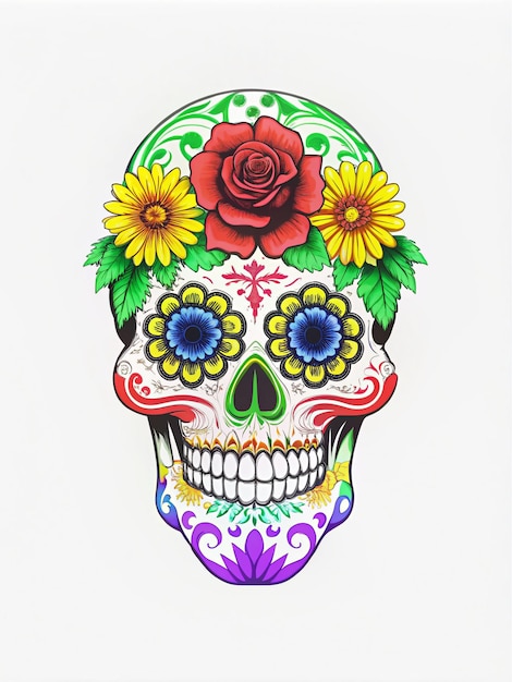 Painted Skull Colorful ornate skulls symbolizing honor with vivid floral and cultural designs