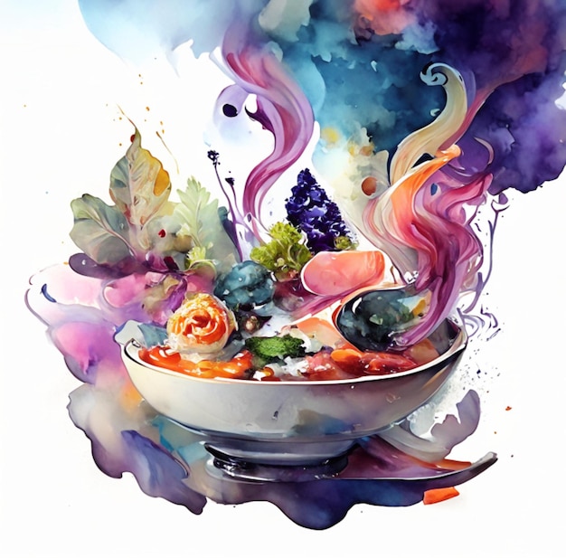 Photo painted with beautiful watercolors in many colors culinary creation generative ai