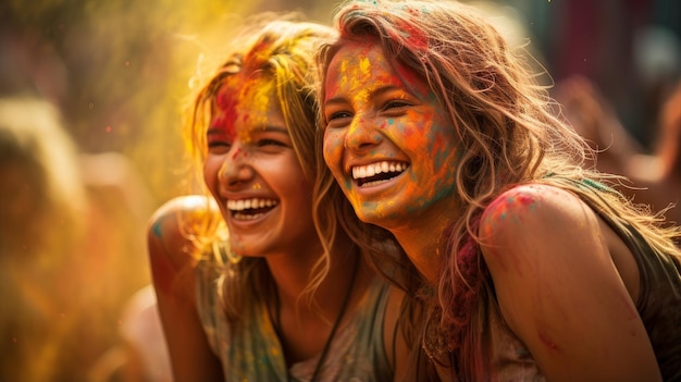 Painted women at holi festival of colors in india