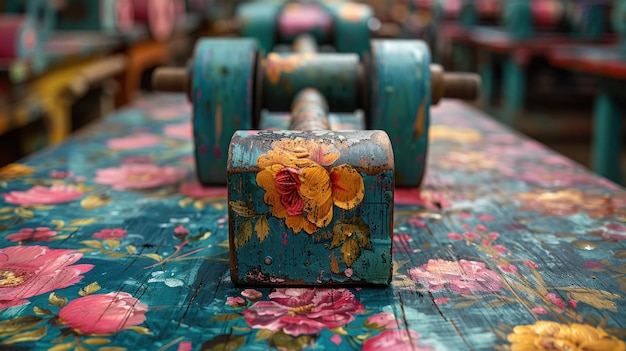 Painted Wooden Toy With Floral Design