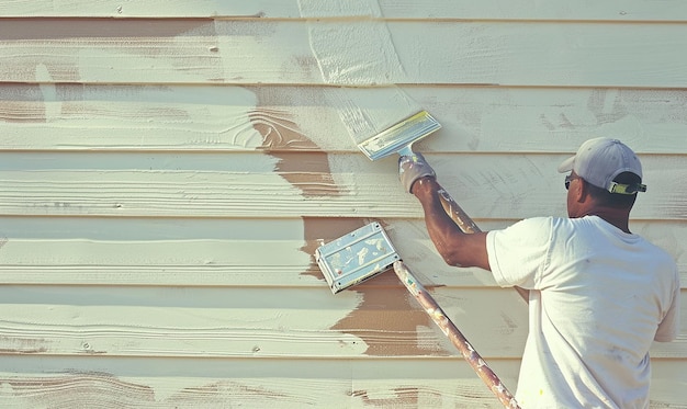 Photo painter applying paint outdoors