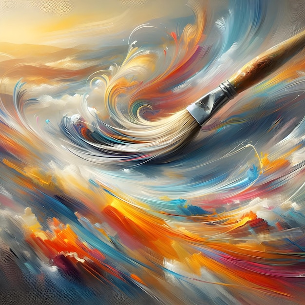 The painters brush glides over the canvas like a gentle breeze leaving trails of vibrant hues eac