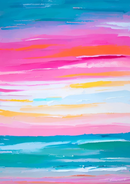 Painting of Abstract Landscape Tropical Vibes Artistic Background in Bright Pink and Blue Colors