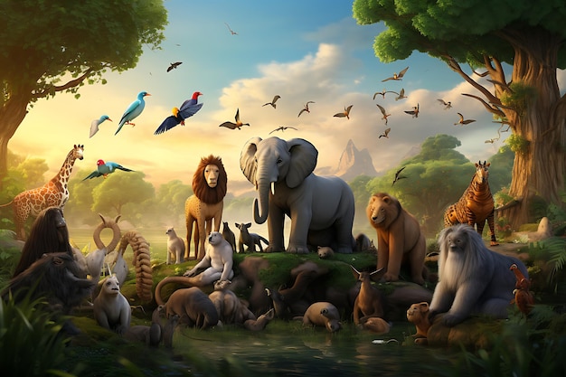 a painting of animal in a jungle world animal day celebration