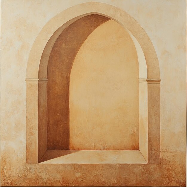 Photo a painting of a arch that has a window that says  the arch