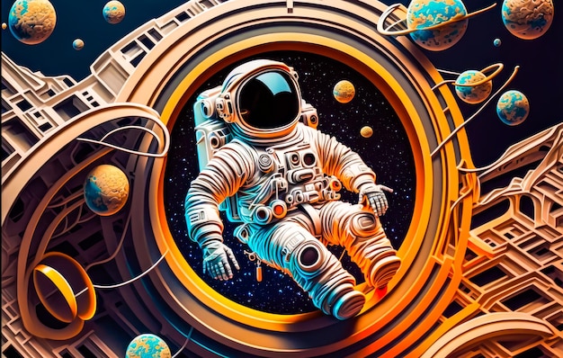 Painting of an astronaut floating in space Generative AI