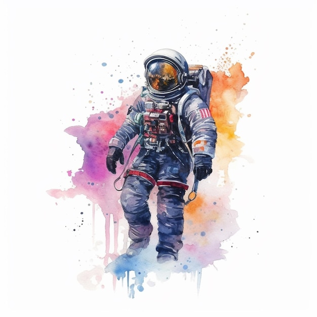 painting of an astronaut in a spacesuit with a pink and blue background generative ai