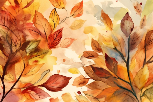 A painting of autumn leaves with the word autumn on it.