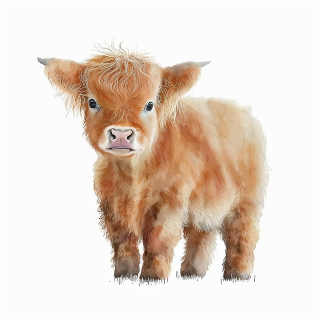 A painting of a baby cow with a pink nose.