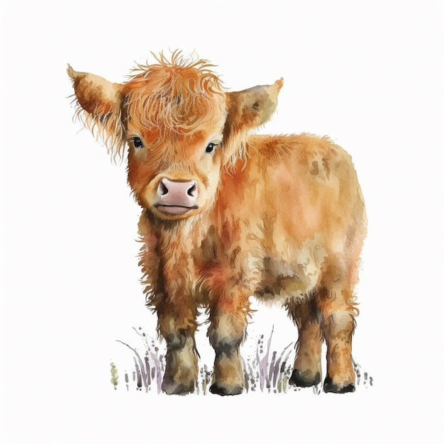 A painting of a baby cow with a pink nose.