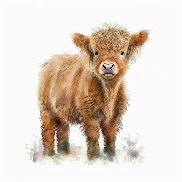 A painting of a baby cow with a white nose.