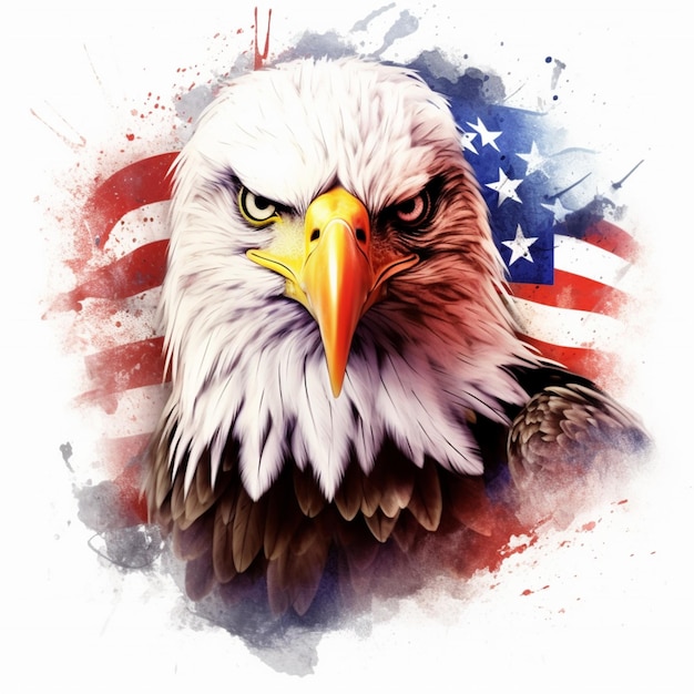 painting of a bald eagle with an american flag in the background generative ai