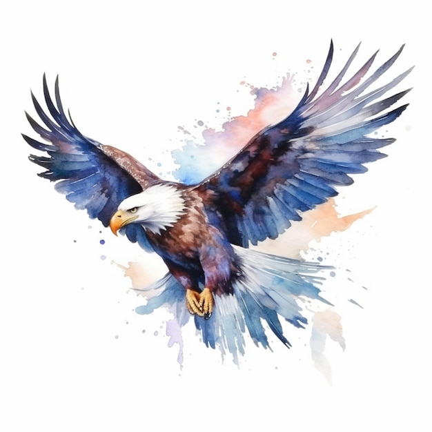 Painting of a bald eagle with a spread wing generative ai