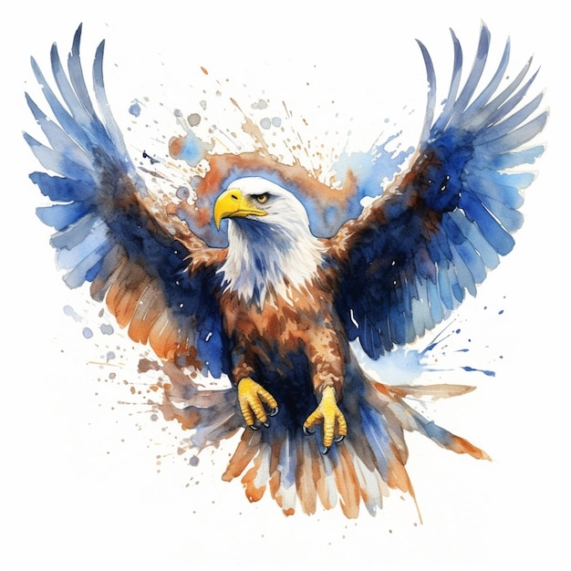 Painting of a bald eagle with spread wings and a splash of paint generative ai