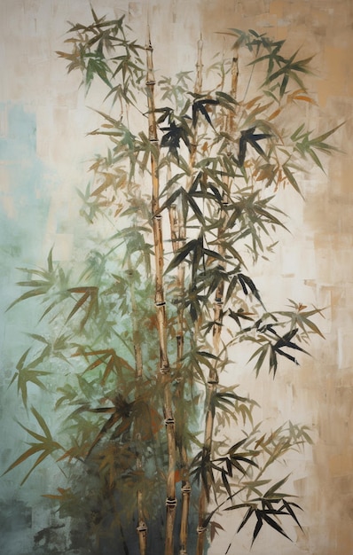 Painting of a bamboo tree with a blue sky in the background generative ai