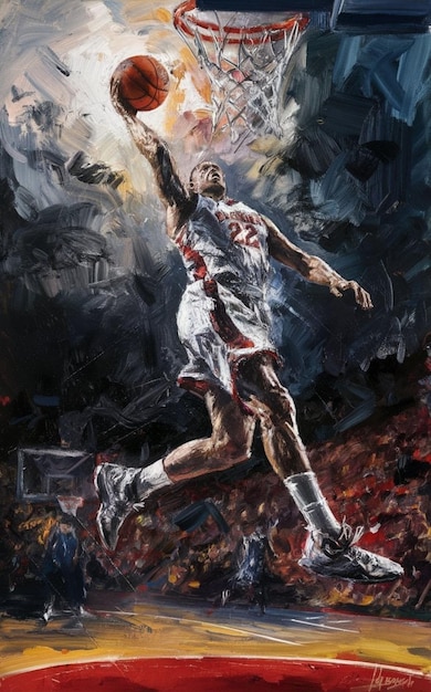 a painting of a basketball player with the number 4 on it