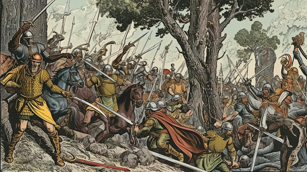 A painting of a battle with the battle of agincourt.