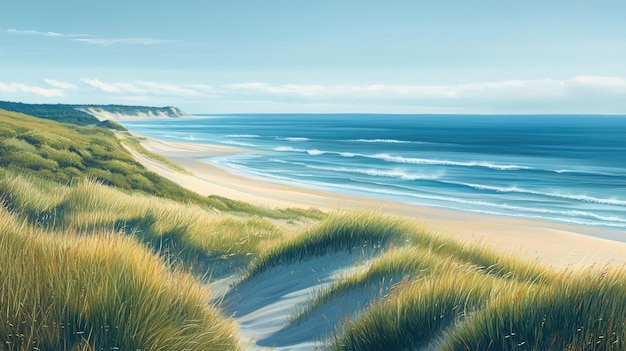 Photo a painting of a beach with a view of the ocean and sand dunes