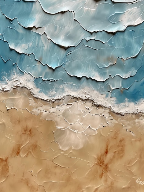 painting of a beach with waves and sand on a sunny day generative ai