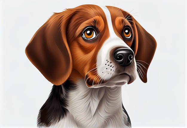 A painting of a beagle dog with a white face and brown eyes.