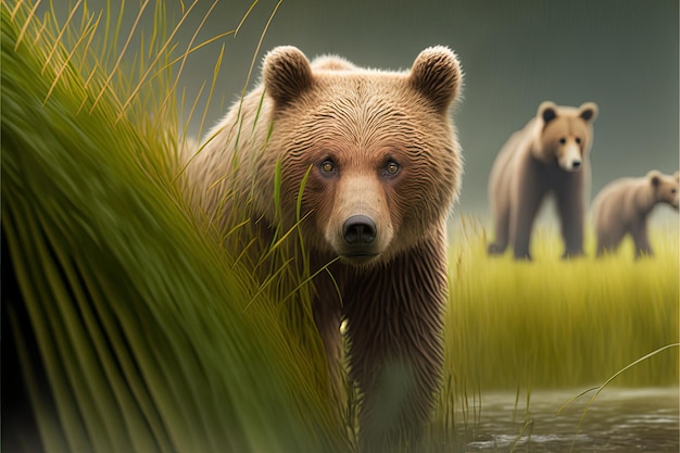 A painting of a bear with a black nose and a white nose.