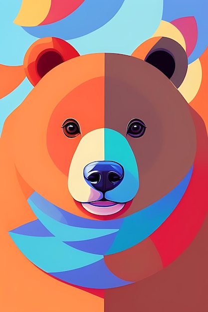 Photo a painting of a bear with a blue and orange face