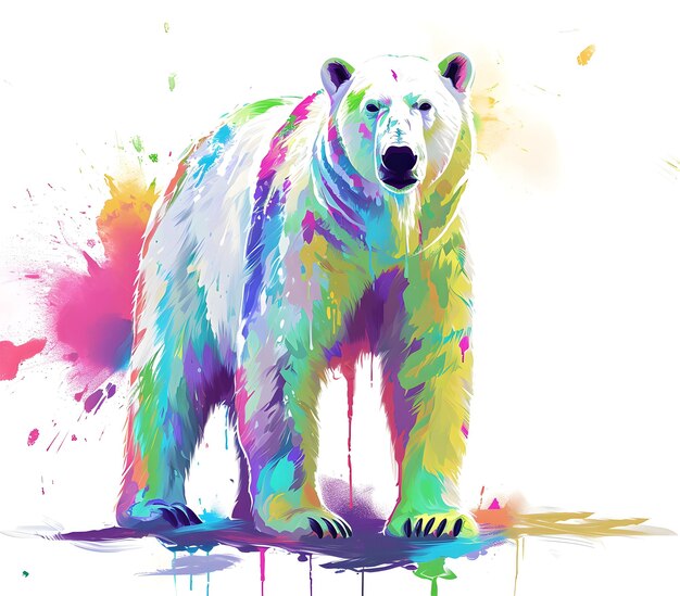 Photo a painting of a bear with rainbow colors on it