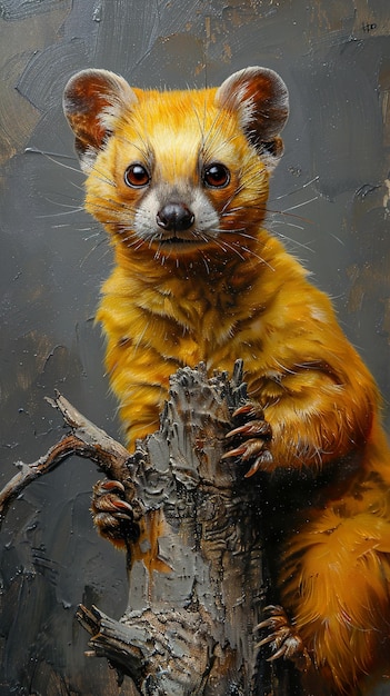 a painting of a bear with a yellow fur on its face