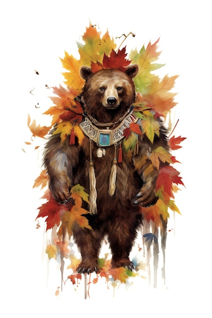 A painting of a bear in a wreath of leaves generative ai image