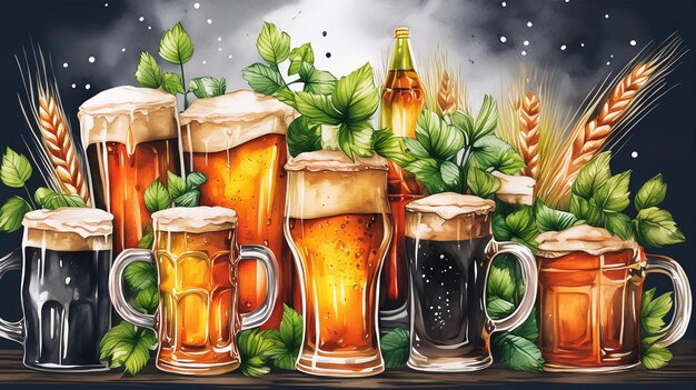 a painting of beer mugs with the words beer on it