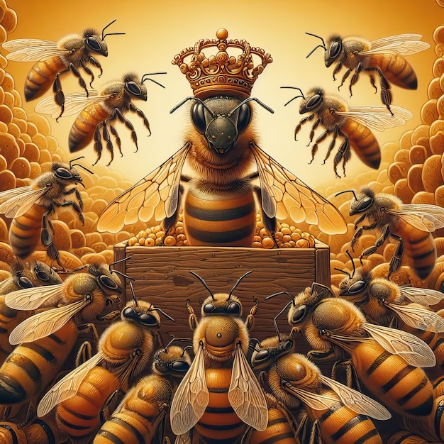 Photo a painting of bees in a group of bees