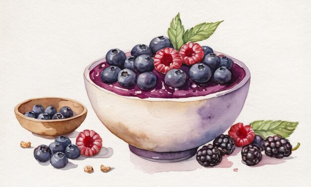 Photo a painting of berries and a bowl with a bowl of berries