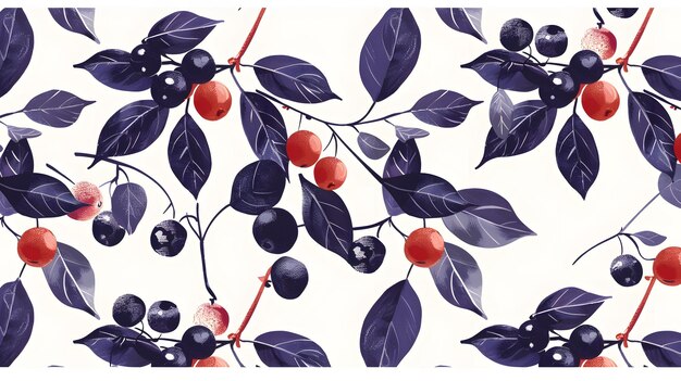 Photo a painting of berries and leaves with a white background