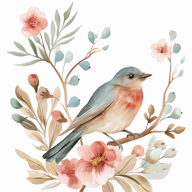 a painting of a bird and flowers with a bird on it