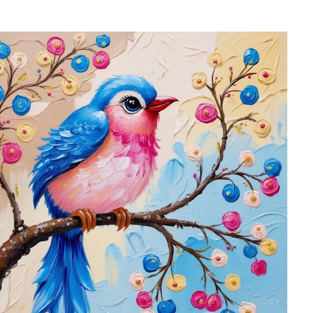 a painting of a bird on a tree with the words bird on it