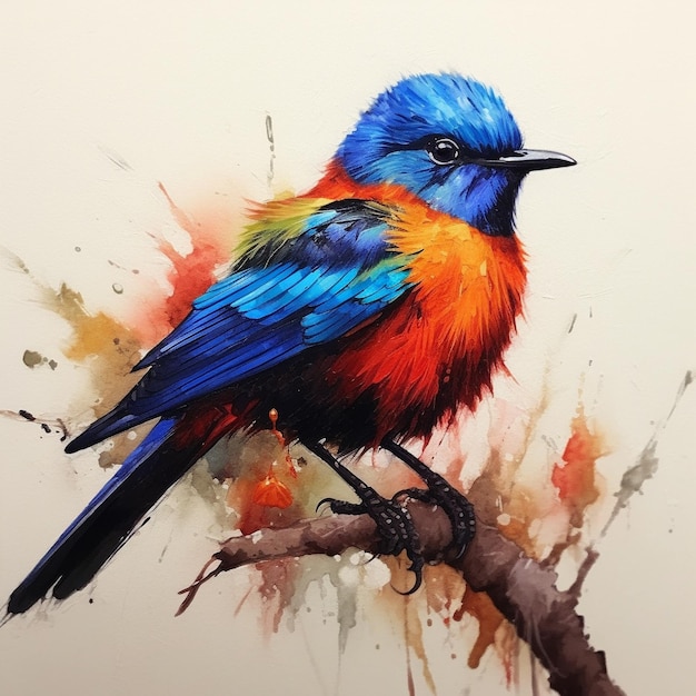 a painting of a bird with blue and green feathers.