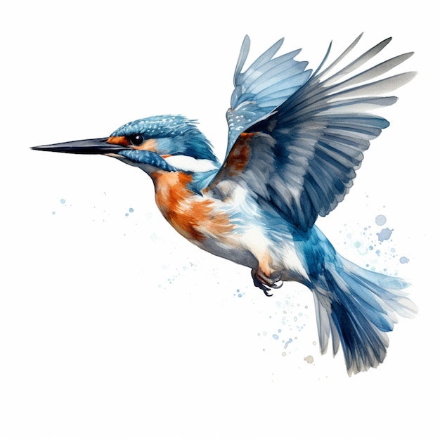 Painting of a bird with a blue and orange body and wings generative ai