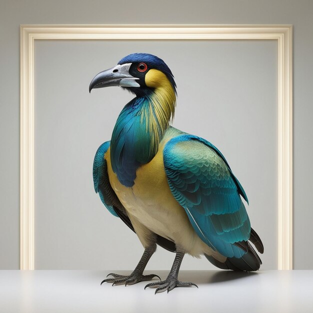 Photo a painting of a bird with a blue and yellow tail